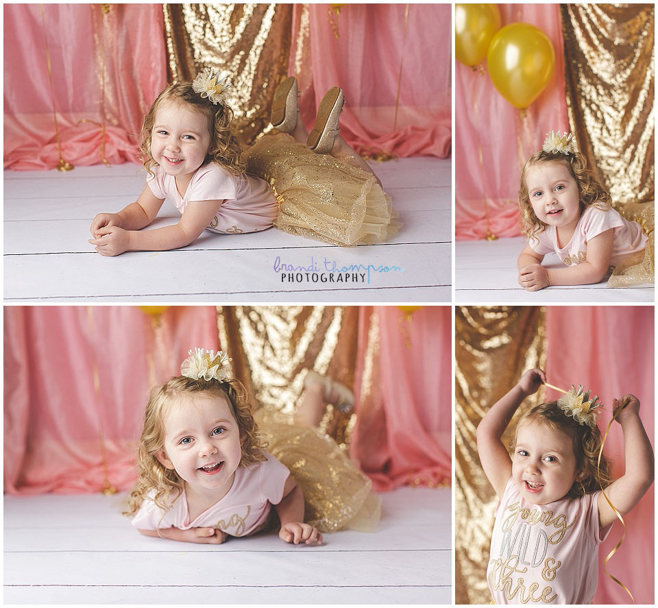 pink and gold studio photography in plano, tx for a three year old girl